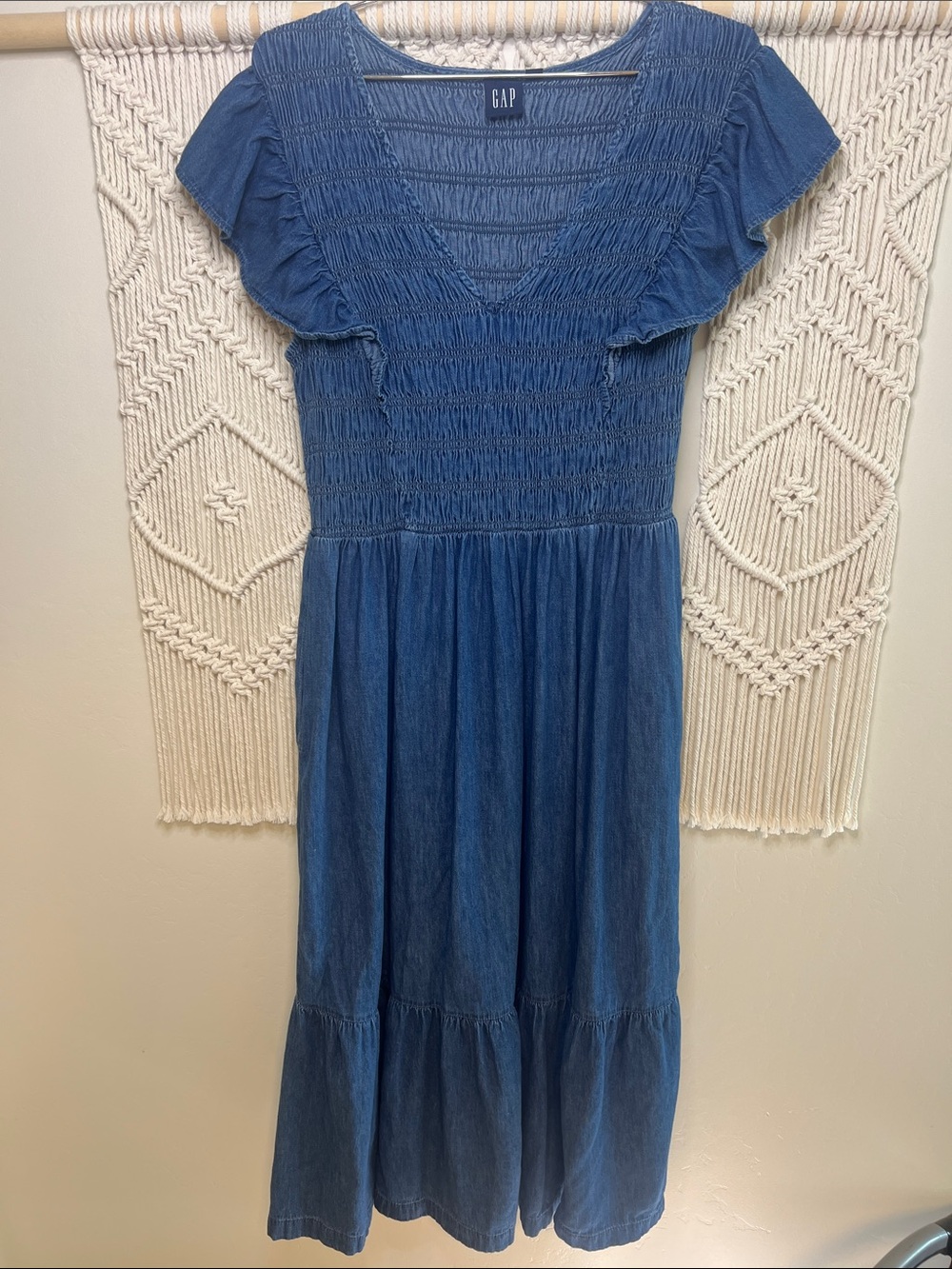 GAP Light Blue Smocked dress with Denim Texture